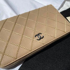 CHANEL Authentic Big Stitch Beige Lambskin Wallet BRAND NEW Japan Exclusive